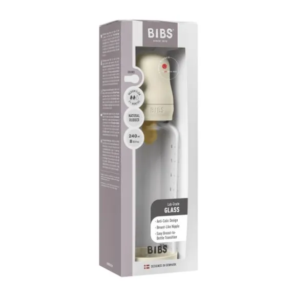 BIBS Fles - Medium Flow - 240 ml - Glas/Latex - Ivory