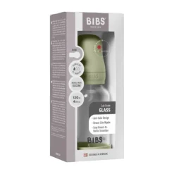 BIBS Fles - Slow Flow - 120 ml - Silicone/Glas - Baby Blue