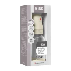 BIBS Fles - Slow Flow - 120 ml - Silicone/Glas - Baby Blue
