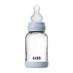 BIBS Fles - Slow Flow - 120 ml - Silicone/Glas - Baby Blue