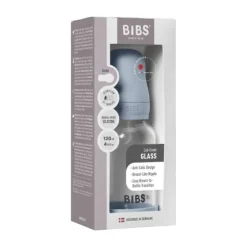 BIBS Fles - Slow Flow - 120 ml - Silicone/Glas - Baby Blue