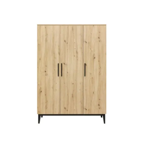 Bopita Kledingkast - Xem - Mat Zwart/Eiken - 3-Deurs