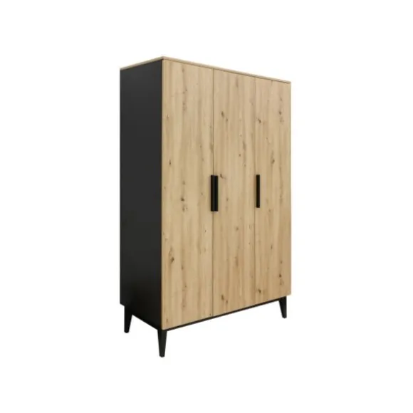 Bopita Kledingkast - Xem - Mat Zwart/Eiken - 3-Deurs