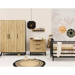 Bopita Kledingkast - Xem - Mat Zwart/Eiken - 3-Deurs