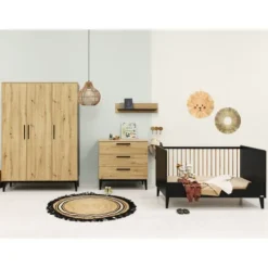 Bopita Kledingkast - Xem - Mat Zwart/Eiken - 3-Deurs