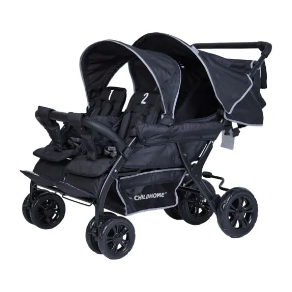 Childhome Kinderwagen - Quadruple - 4 Kinderen - Zwart