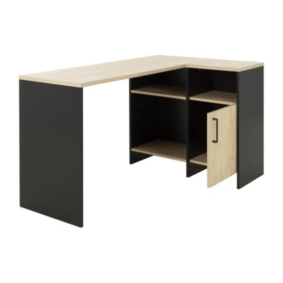 Diagone Liverpool Hoekbureau - Wit-Hout Natuurlijk Kastanjebruin