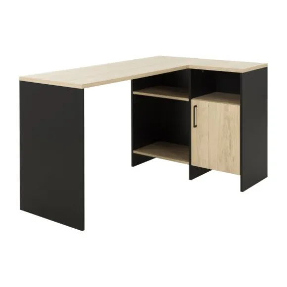 Diagone Liverpool Hoekbureau - Wit-Hout Natuurlijk Kastanjebruin