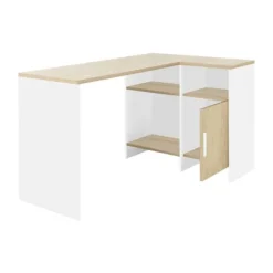 Diagone Liverpool Hoekbureau - Wit-Hout Natuurlijk Kastanjebruin