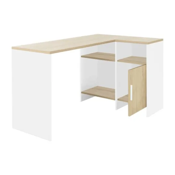 Diagone Liverpool Hoekbureau - Wit-Hout Natuurlijk Kastanjebruin