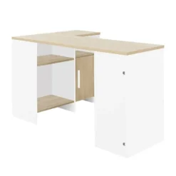 Diagone Liverpool Hoekbureau - Wit-Hout Natuurlijk Kastanjebruin