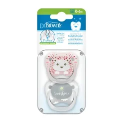 Dr. Brown's Animal Faces Fopspeen Fase 1 Roze / Grijs