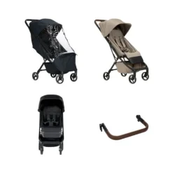 Dubatti Smart Buggy - E2 - Brown / Taupe | Regenhoes Buggy | Summer Seatliner | Bumper Bar Zwart