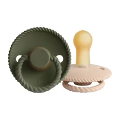 FRIGG Rope Fopspeen Croissant / Olive 6-18 Mnd 2 Stuks