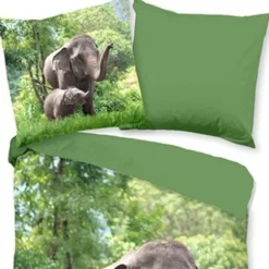 Good Morning Elephants Dekbedovertrek - Green - 140 x 220 cm