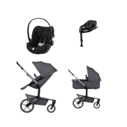 Joolz Day 5 Kinderwagen 4-in-1 - Stone Grey | Cybex Cloud T Plus Autostoeltje - Sepia Black | Cybex Base T - Black