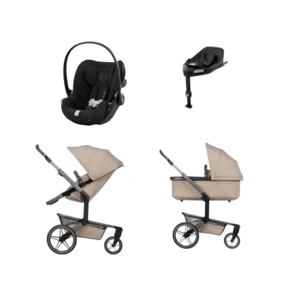 Joolz Day 5 Kinderwagen 4-in-1 - Stone Grey | Cybex Cloud T Plus Autostoeltje - Sepia Black | Cybex Base T - Black