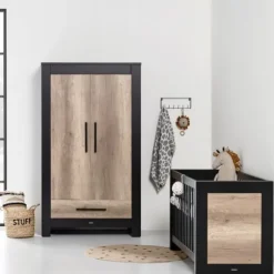 Kidsmill Long Island Babybed Zwart / Oldwood 60 x 120 cm