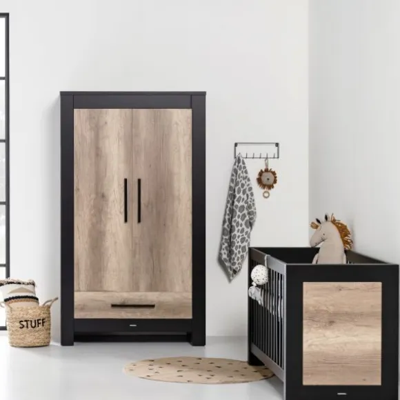 Kidsmill Long Island Babybed Zwart / Oldwood 60 x 120 cm