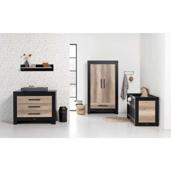 Kidsmill Long Island Babybed Zwart / Oldwood 60 x 120 cm