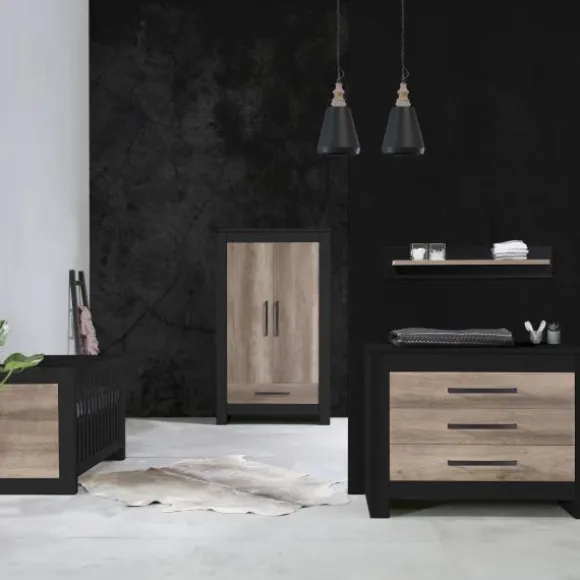 Kidsmill Long Island Babybed Zwart / Oldwood 60 x 120 cm