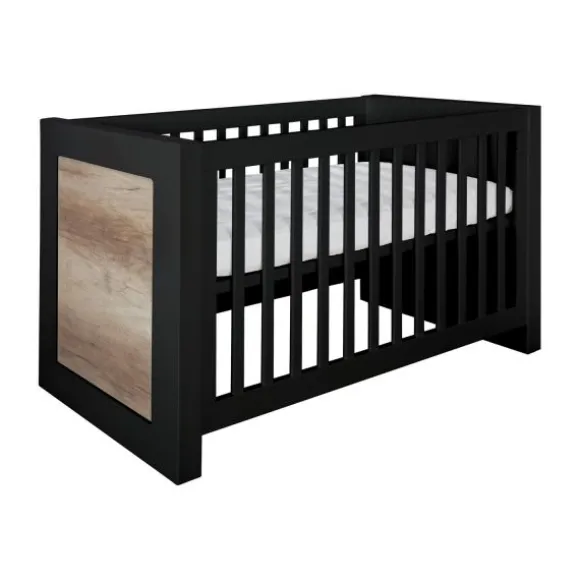 Kidsmill Long Island Babybed Zwart / Oldwood 60 x 120 cm