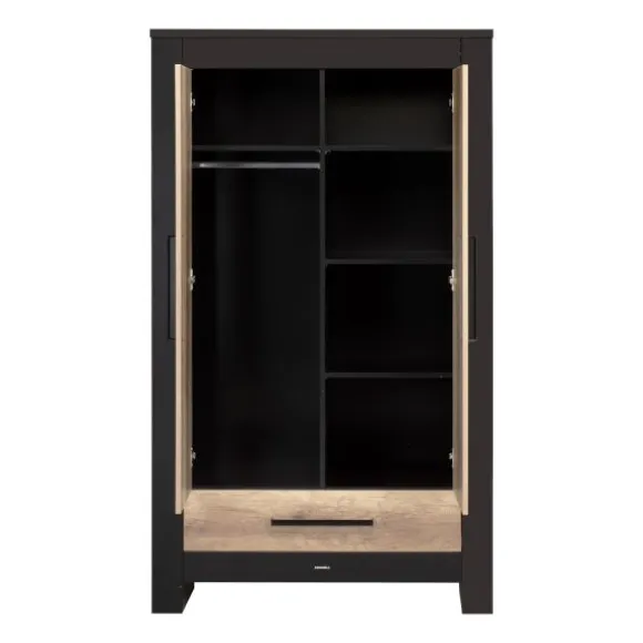Kidsmill Long Island Kledingkast 2-Deurs Zwart / Oldwood