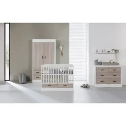 Kidsmill Newport Babykamer Wit / Eiken | Bed 60 x 120 cm + Commode