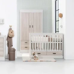 Kidsmill Newport Ledikant 60 x 120 cm - Incl. Zwarte Grepen - Oatmeal / Eiken