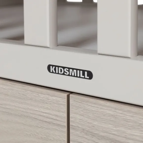 Kidsmill Newport Ledikant 60 x 120 cm - Incl. Zwarte Grepen - Oatmeal / Eiken