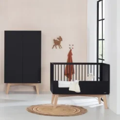 Kidsmill Sixties Babybed Zwart Mat / Naturel 70 x 140 cm