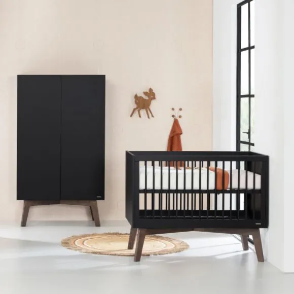 Kidsmill Sixties Babybed Zwart Mat / Walnoot 70 x 140 cm