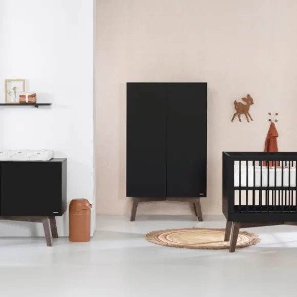 Kidsmill Sixties Babybed Zwart Mat / Walnoot 70 x 140 cm