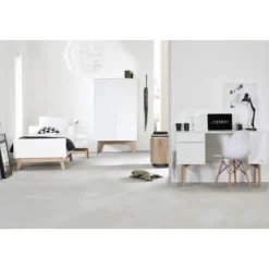 Kidsmill Sixties Kinderkamer Wit Mat / Naturel | Bed 90 x 200 + Bureau + Kast 2-Deurs