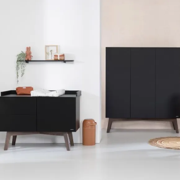 Kidsmill Sixties Kledingkast 3-deurs Zwart Mat / Walnoot