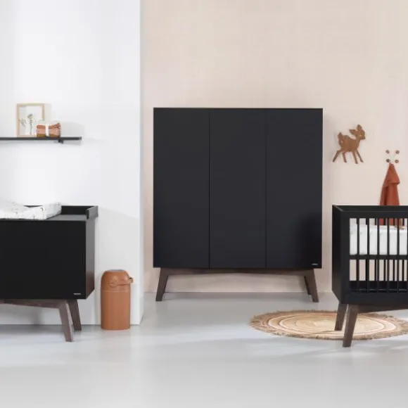 Kidsmill Sixties Kledingkast 3-deurs Zwart Mat / Walnoot