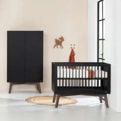 Kidsmill Sixties Kledingkast 2-Deurs Zwart Mat / Walnoot