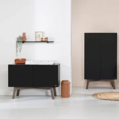Kidsmill Sixties Kledingkast 2-Deurs Zwart Mat / Walnoot