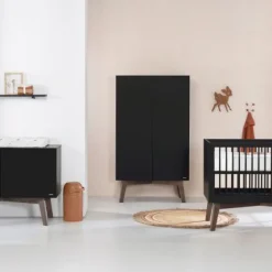 Kidsmill Sixties Kledingkast 2-Deurs Zwart Mat / Walnoot