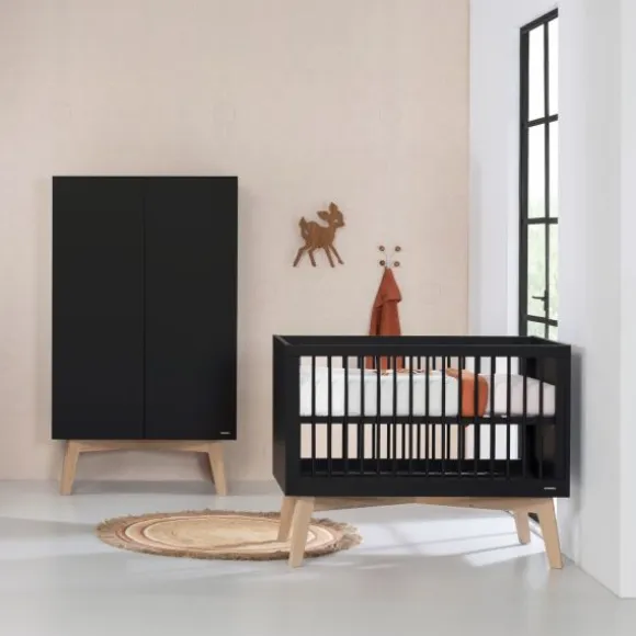 Kidsmill Sixties Kledingkast 2-Deurs Zwart Mat / Naturel