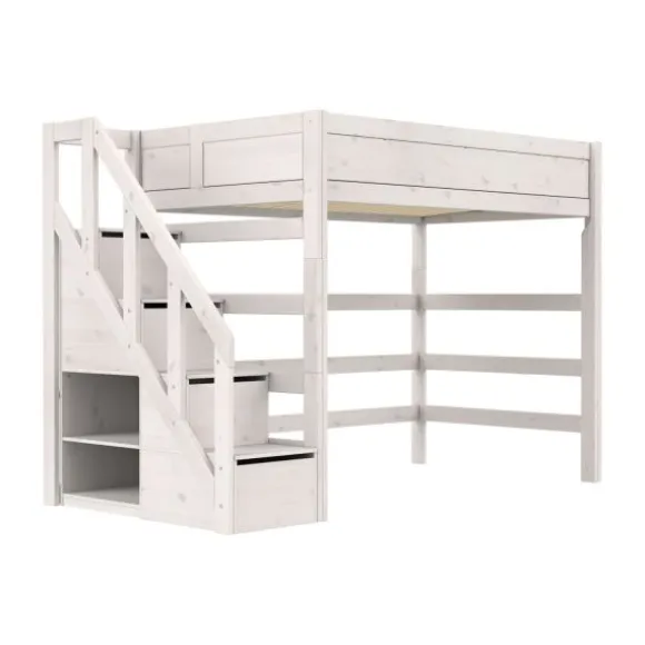 Life Time Hoogslaper Deluxe - White Wash - 177 cm - 120 cm - Met Trapkast