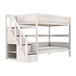 Life Time Stapelbed Deluxe - White Wash - 120 cm - Met Trapkast
