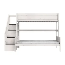LIFEETIME Stapelbed Familie Met Trapkast - 90/140x200 cm - Premium Rolbodem - White Wash