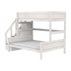 LIFEETIME Stapelbed Familie Met Trapkast - 90/140x200 cm - Premium Rolbodem - White Wash