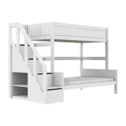 LIFEETIME Stapelbed Familie Met Trapkast - 90/140x200 cm - Premium Rolbodem - White Wash