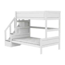 LIFEETIME Stapelbed Familie Met Trapkast - 90/140x200 cm - Premium Rolbodem - White Wash