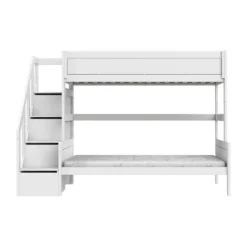 LIFEETIME Stapelbed Familie Met Trapkast - 90/140x200 cm - Premium Rolbodem - White Wash