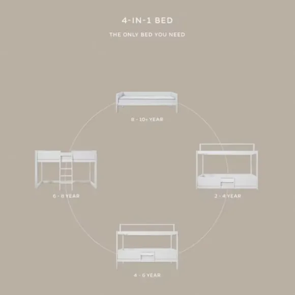 LIFETIME Bed Met Dakframe - 4-in-1 Bed - Premium Whitewash