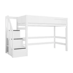 LIFETIME Kidsrooms Hoogslaper Met Trapkast Luxe Wit Gelakt