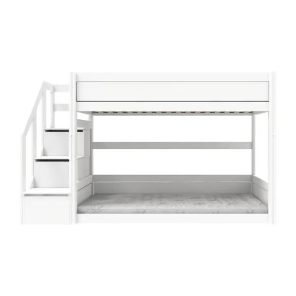 LIFETIME Kidsrooms Laag Stapelbed Met Trapkast - Whitewash - Luxe Lattenbodem
